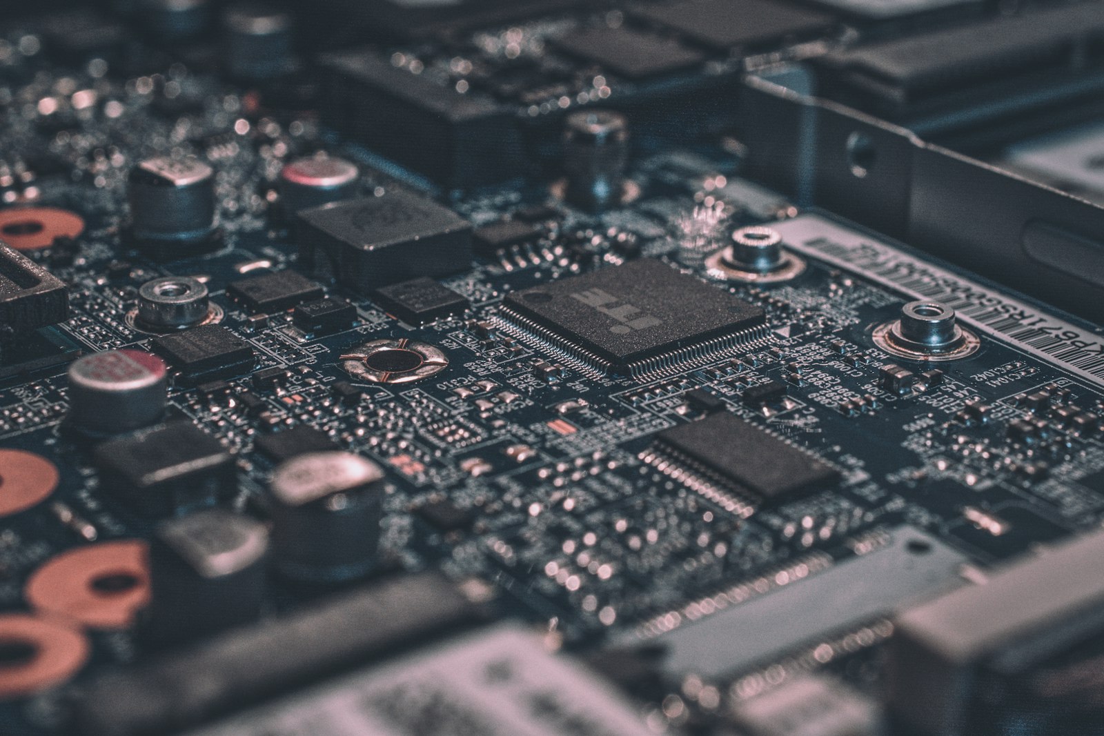Circuit board and connected sensors on a workbench